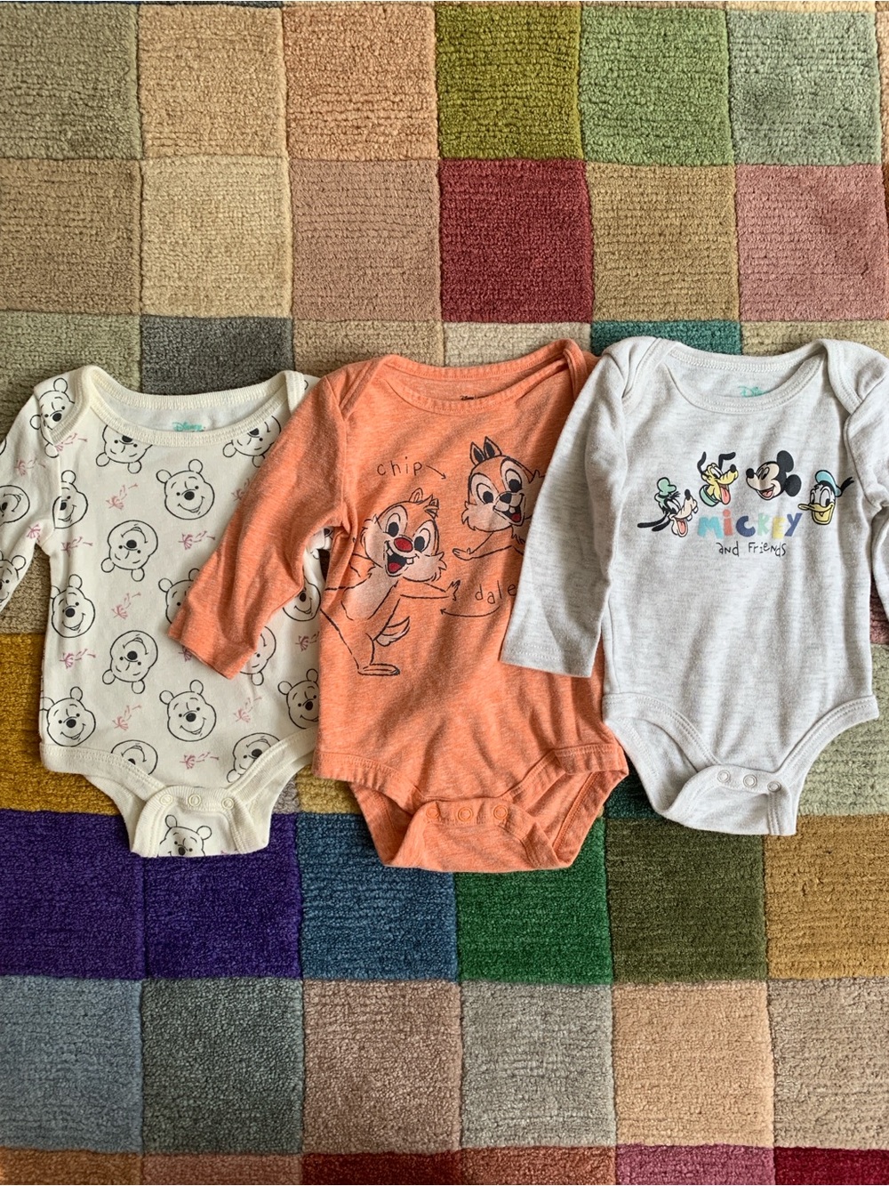 0-3M Disney Baby Long-Sleeve Onesie Bundle Winnie the Pooh Chip and Dale Mickey